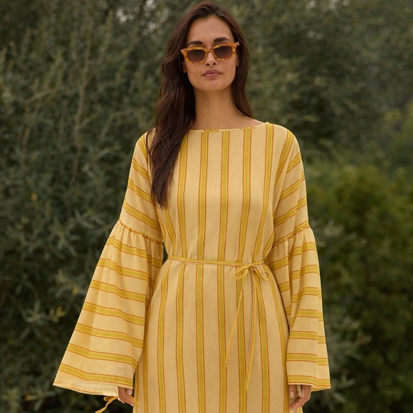 Anthropologie SOLEIL SOLEIL Long-sleeve Striped Mini Kaftan M/L - Picture 6 of 6